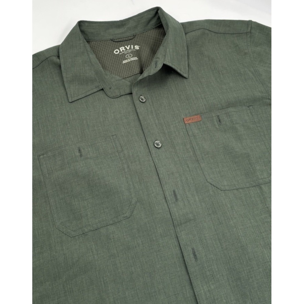 Orvis Men's L Polyester Green Button Down Fishing Shirt